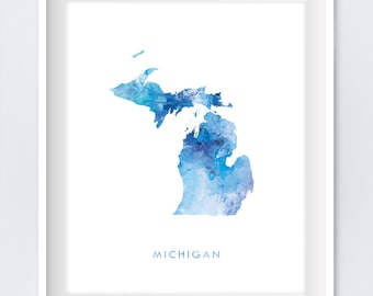 Michigan Map, Michigan Watercolor, Art Print, Lansing, Michigan Poster, Painting, Gift, State Map Art, Wall Art, Digital Download