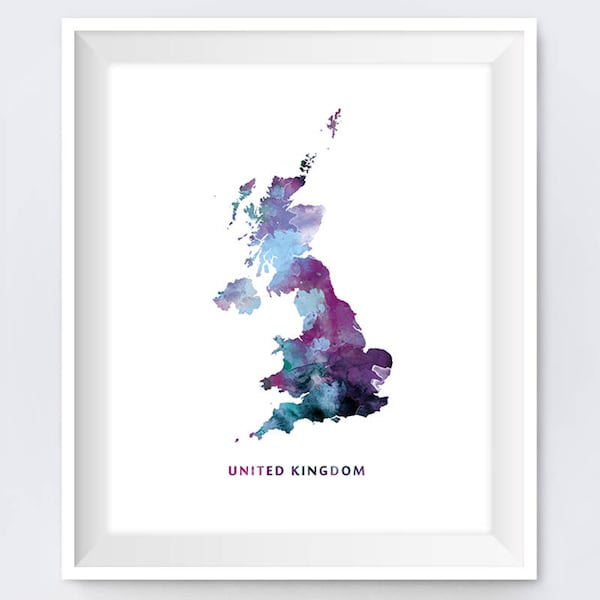 United Kingdom Map Print Watercolor London UK Wall Art United Kingdom Poster Modern England Travel Office Decor Gift Digital Download