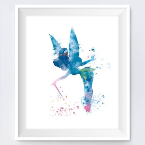 Tinkerbell Print, Tinkerbell Poster, Gift, Watercolor, Art Print, Printable, Wall Art, Nursery, Kids Room, Download