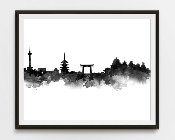 Kyoto Black and White Print Kyoto Skyline Japan Wall Art