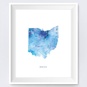 Ohio Map, Ohio Watercolor, Art Print, Columbus Art, Ohio Poster, Painting, Gift, State Map Art, Wall Art, Digital Download