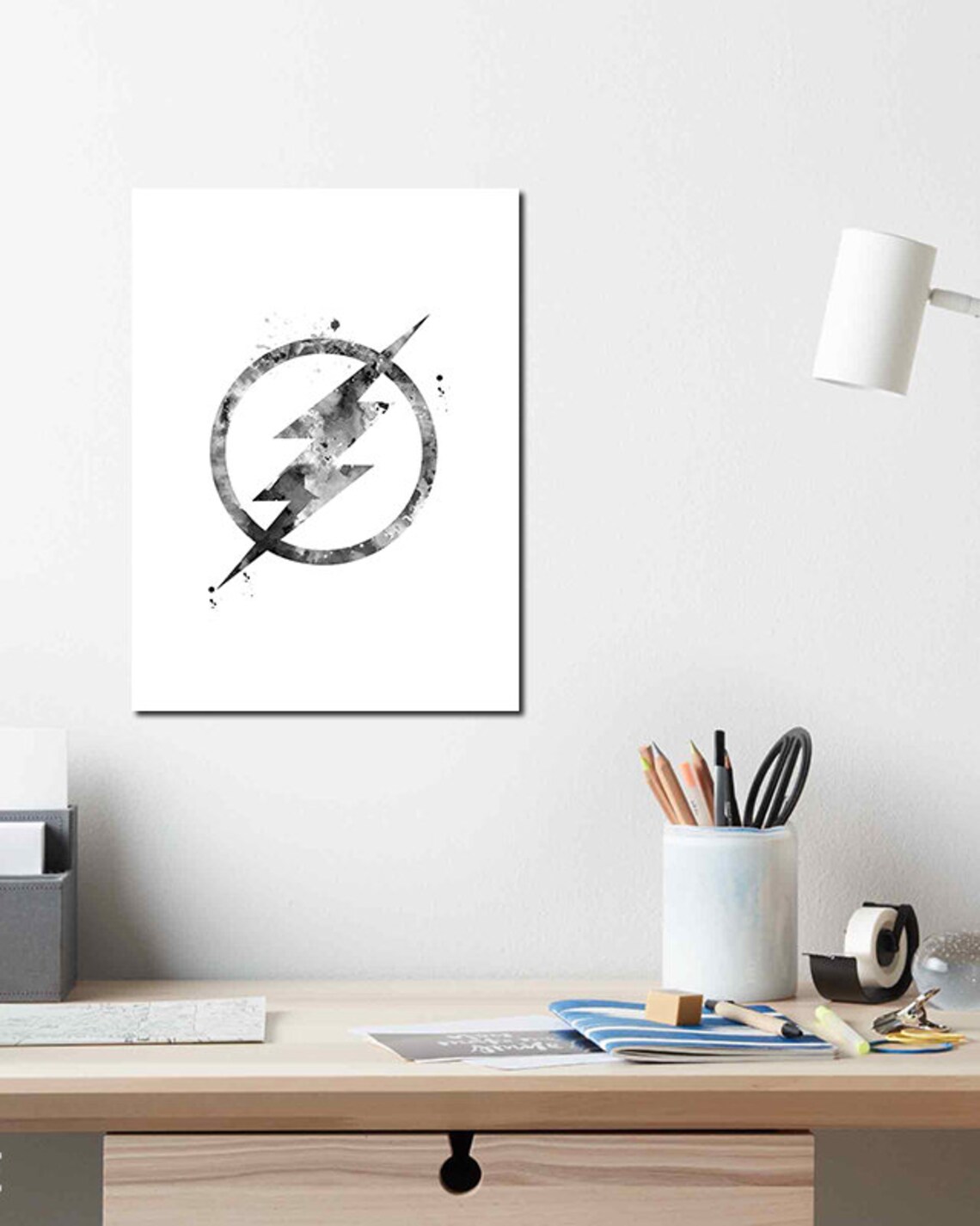 El Flash Blanco y Negro Impresión de Arte Flash Logotipo Etsy