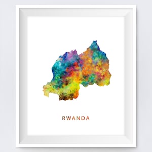 Rwanda Map, Watercolor, Rwanda Print,  Wall Art, Colorful, Abstract, Rwanda Poster, Travel Map, Gift, Home Office Decor, Digital Download