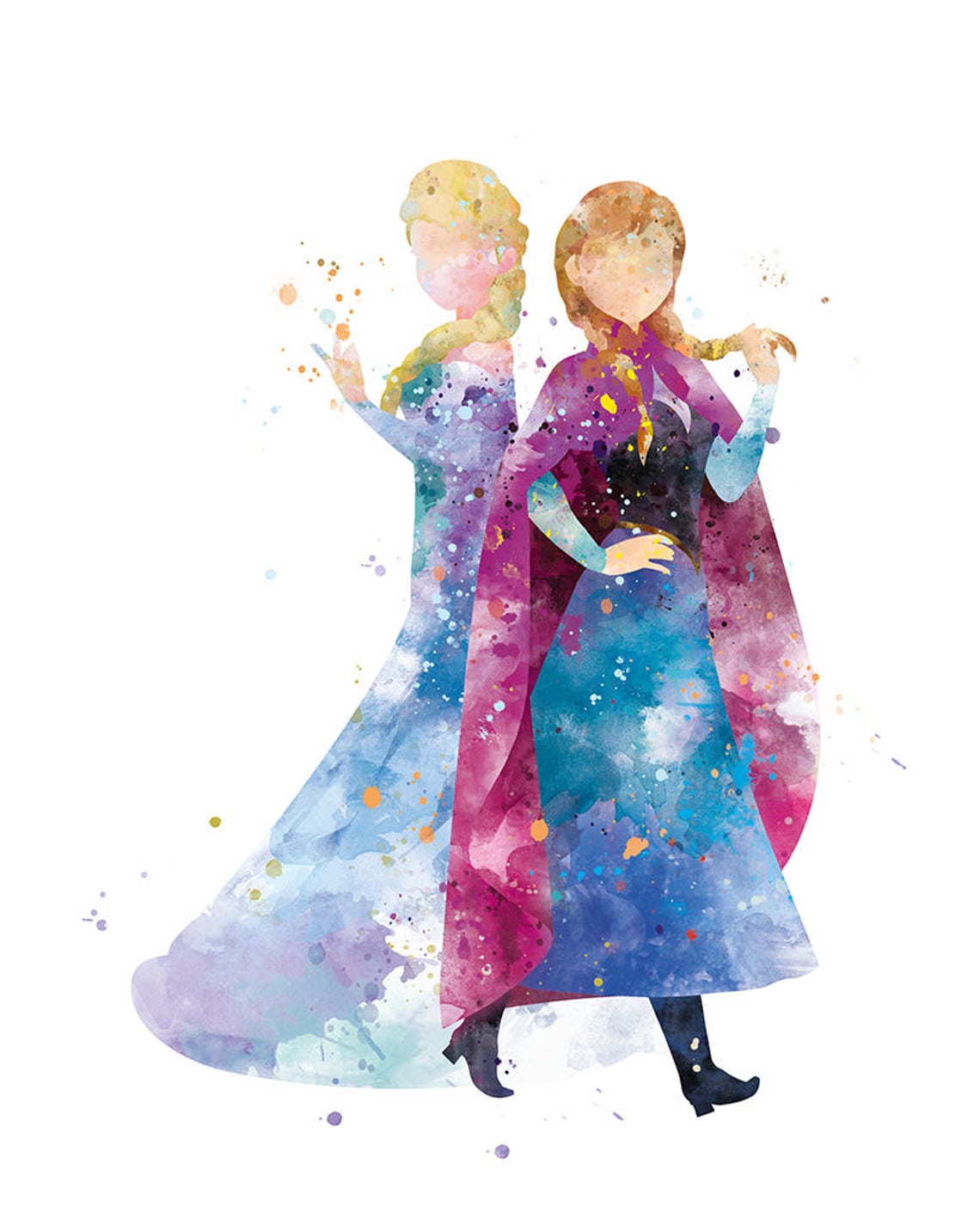 Anna Elsa Print Aquarell Prinzessin Anna Königin Elsa Anna Frozen