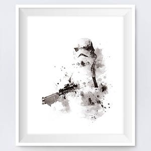 Stormtrooper, Art Print, Watercolor, Star Wars Poster, Birthday Gift, Trooper, imperial, Star Wars Gift, Black And White, Movie, Download
