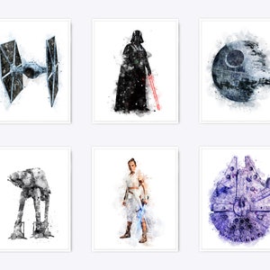 Set of 12 Watercolor Star Wars Print Movie Dark Side Jedi Printable Birthday Gift The Force Illustration Wall Art Home Kids Decor Download image 2