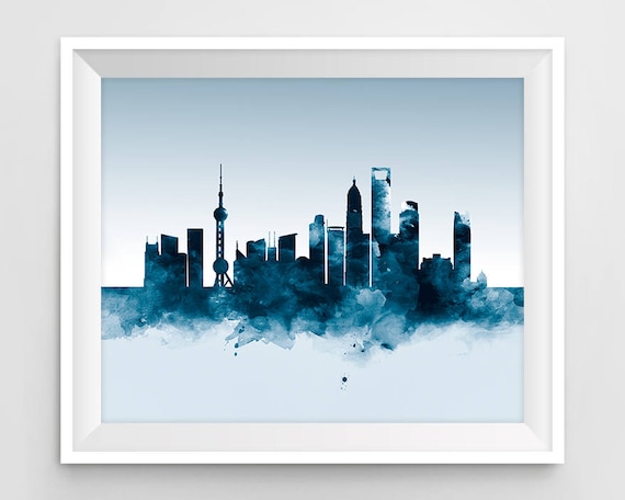 Shanghai Print Shanghai Skyline Watercolor Wall Art | Etsy