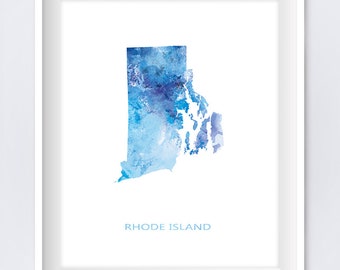 Rhode Island Map, Rhode Island Watercolor, Art Print, Providence, Rhode Island Poster, Painting Gift State Map Wall Art Digital Télécharger