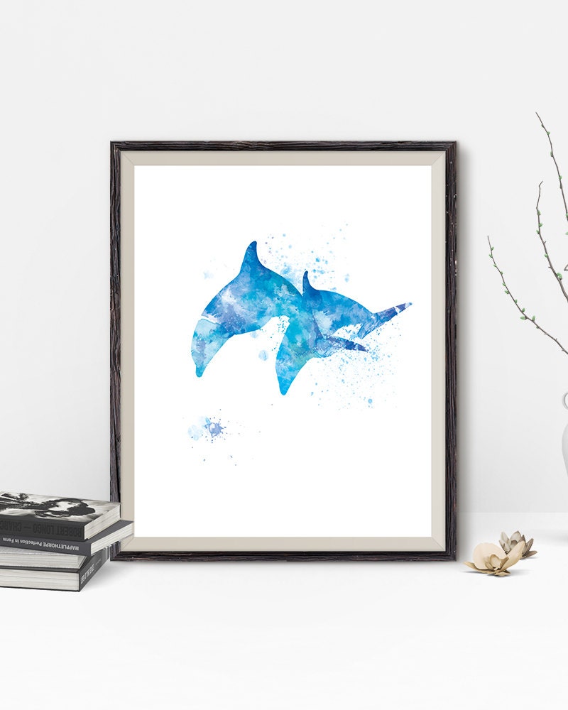 Dolphin Art Print Watercolor Dolphin Poster Sea Life Painting Wall ...