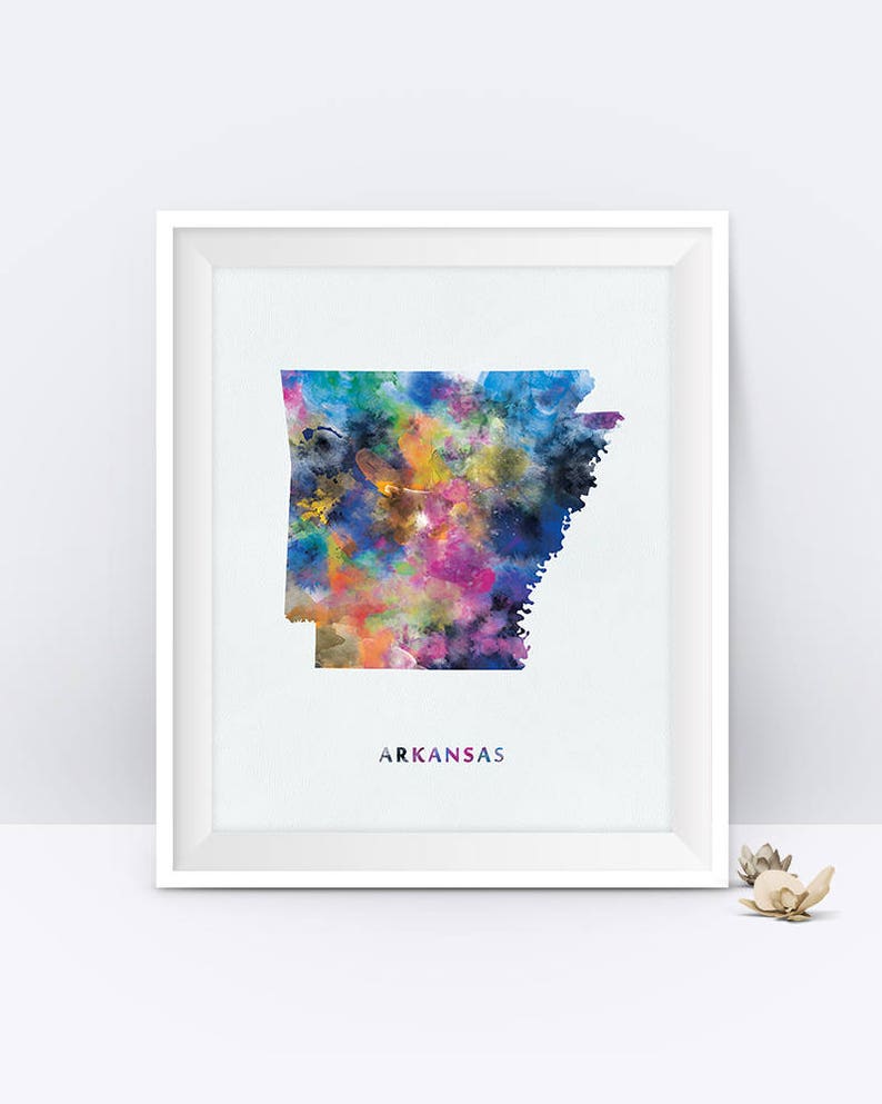 Arkansas Map Print Arkansas Poster USA Watercolor Art Etsy