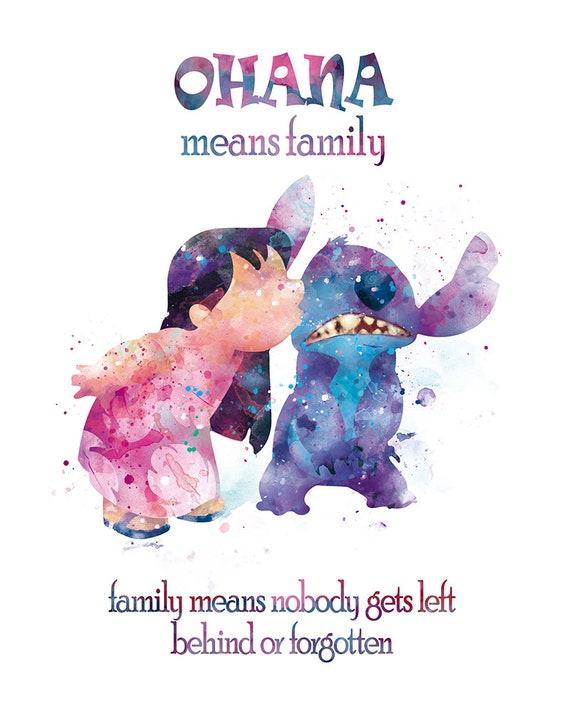 Stitch Ohana Means Familie Zitat Aquarell Kunst Druck Lilo Druck