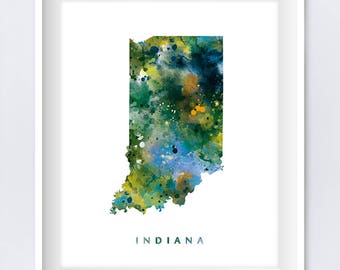 Indiana, Indiana Map, Art Print, Aquacolor, Etats-Unis, Indiana Parks, Indianapolis, Affiche, Voyage, State Map, Painting, Gift, Wall Art, Télécharger