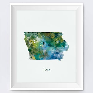 Iowa, Aquarell Iowa Karte, Iowa Druck, Wandkunst, Des Moines, Poster, USA, Reise-Karte, Zustand Karte, Home Decor, Geschenk, druckbare, Download