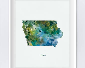 Iowa, Watercolor Iowa Map, Iowa Print, Wall Art, Des Moines, Poster, USA, Travel Map, State Map, Home Decor, Gift, Printable, Download