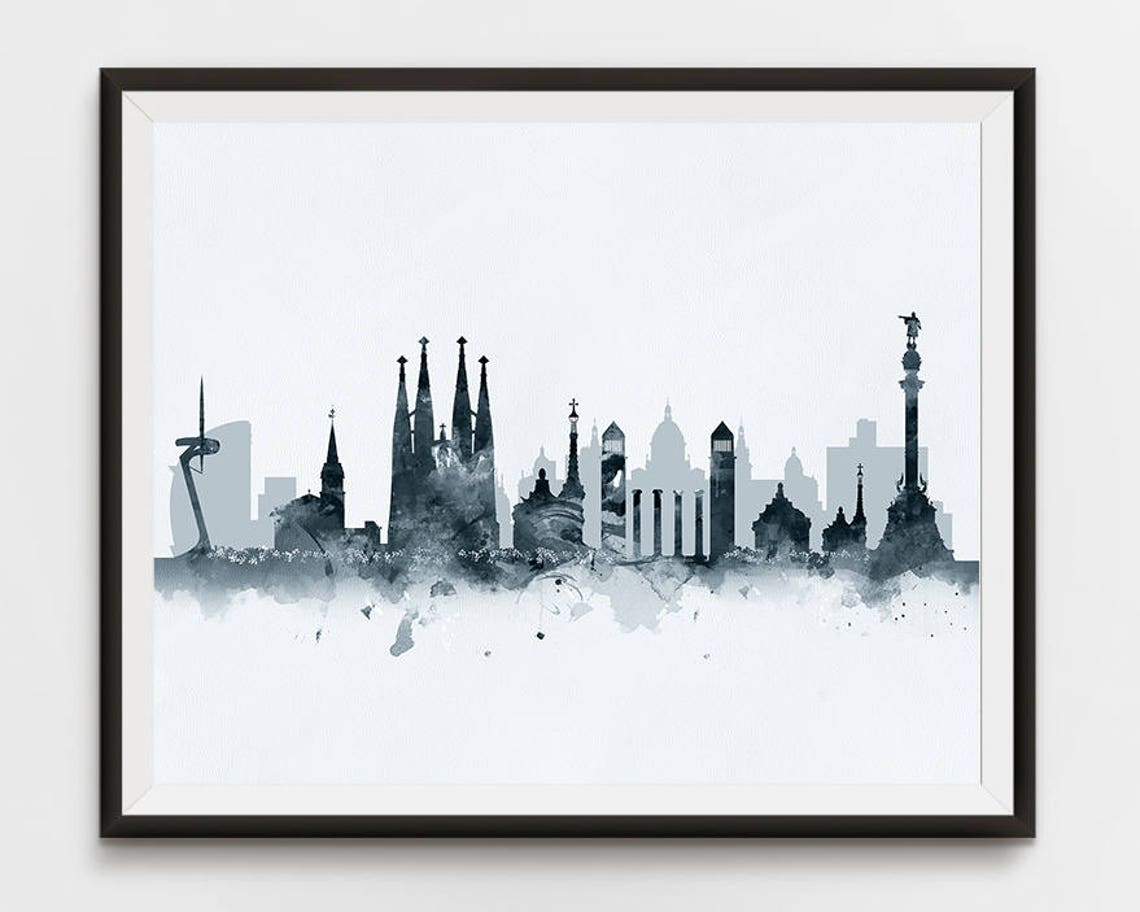 Barcelona Print Barcelona Skyline Poster Spain Black White - Etsy