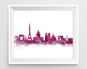 Paris Print, París Skyline, Impresión de arte, Francia, Ciudad arte, acuarela, imprimible, paisaje urbano de París, viajes, regalo, decoración del hogar, descargar