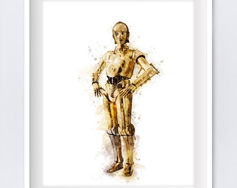C3PO Art Print Watercolor Star Wars Printable Poster Birthday Gift Star Wars Droids Yoda r2d2 C3PO Wall Art Gift Home Decor Digital Download