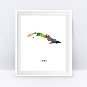 Kuba Karte Druck Aquarell Kuba Wand Kunst Kuba Poster Malerei Reise Poster Home Office Dekor Geschenk digitaler Download