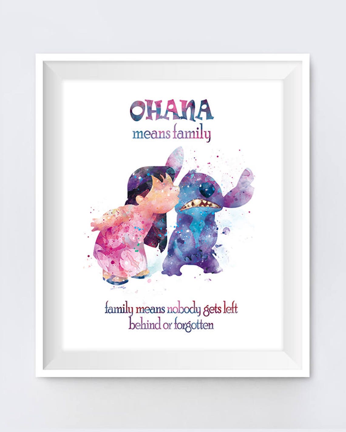 Stitch Ohana Means Family Quote Watercolor Art Print Lilo Etsy