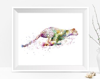 Cheetah arte impresión, cheetah acuarela pintura, arte animal, animal impresión, Africa animales, casa decoración pared arte regalo digital descargar