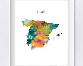 Spain Print, Watercolor Map, Madrid Print, Wall Art, Poster, Espana, Painting, Spanish, Travel, Home Office Decor, Gift, Digital Download