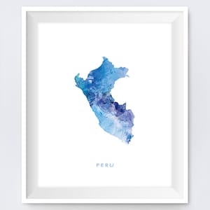 Perú mapa impresión acuarela Perú cartel casa sala de la habitación decoración mapa arte viaje ciudad pintura regalo pared arte digital Descargar