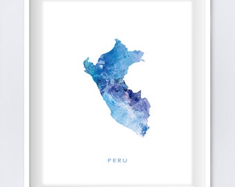 Peru Map Print Watercolor Peru Poster Home Office Room Decor Map Art Travel City Painting Gift Wall Art Digital Download