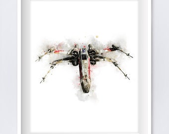 X-Wing Star Wars Watercolor Art Print Luke Skywalker Xwing Starfighter Ship Printable Digital Star Wars Poster Movie Gift Instant Download