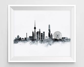 Beijing Print, Beijing Skyline, Art Print, Watercolor, Printable, Beijing China, Travel, Gift, Chinese, Home Decor, Download, Wall Art