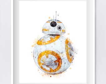 BB8 Print Watercolor BB-8 Droid Art Star Wars Poster Star Wars Birthday Print Nursery Wall Art Gift Movie Printable Download