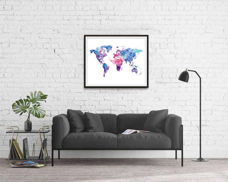 World Map Art Watercolor World Map Print Wall Art Wanderlust Etsy