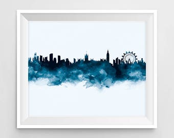 London Skyline London City Art Print United Kingdom Watercolor Printable London England Cityscape Travel Gift Office Decor Digital Download