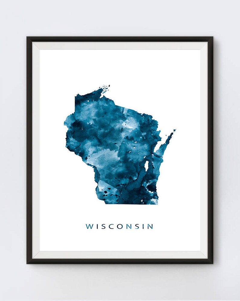 Wisconsin, Wisconsin Map Poster, Art Print, Madison Map, Watercolor ...