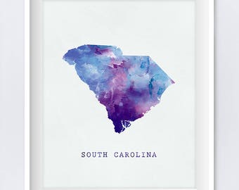 South Carolina, Karte Druck, Aquarell, Carolina Home Room Dekor, urban, modern, Columbia Druck, Sc Karte, Malerei, Geschenk, Wandkunst, Download