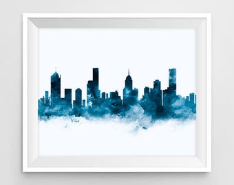 Melbourne Print, Skyline, Art Print, Australia, Watercolor, Wall Art, Printable, Cityscape, Travel, Panorama, Gift, Office Decor, Download