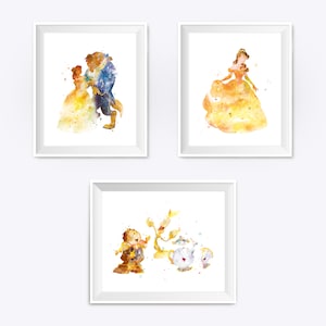 Schoonheid en het beest Set van 3 Art Print Schoonheid en Beest Bruiloft Liefde Belle Printables Gift Rose Poster Wall Art Digital Download