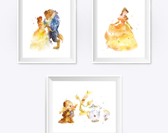 Beauty and the Beast Set of 3 Art Print Beauty and Beast Wedding Love Belle Printables Gift Rose Poster Wall Art Digital Download
