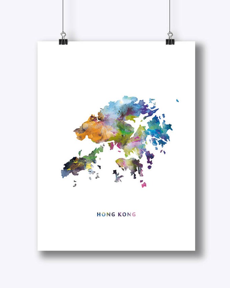 Hong Kong Map Print Hong Kong Poster Watercolor Painting Etsy