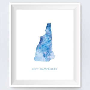 Mapa de New Hampshire, acuarela de New Hampshire, impresión de arte, Concord, cartel de Manchester, pintura, regalo, mapa estatal, arte de pared, descarga digital
