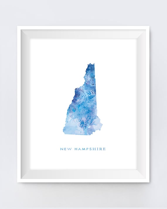 New Hampshire Map, New Hampshire Watercolor, Art Print, Concord, Manchester Poster, Painting, Gift, State Map, Wall Art, Digital Download