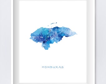 Honduras Map Print, Watercolor Honduras Poster, Home Office Room Decor, Map Art, City Painting, Christmas Gift, Wall Art, Digital Download