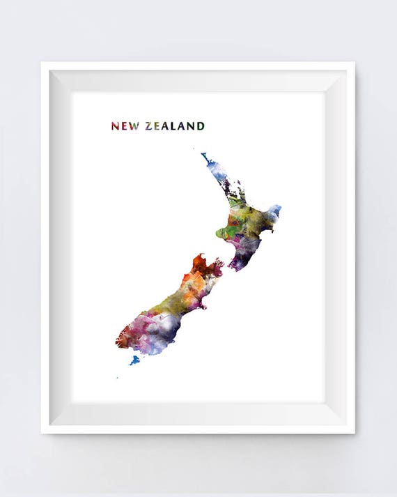 New Zealand Print, Watercolor Map, New Zealand Poster, Travel, Wellington, Colorful, Download, Christmas gift, Home Decor, Wall Art