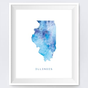 Illinois Map Print, Aquarelle, Illinois Poster, Home Office Decor, Art Print, Springfield, City, Painting, Gift, Wall Art, Digital Download