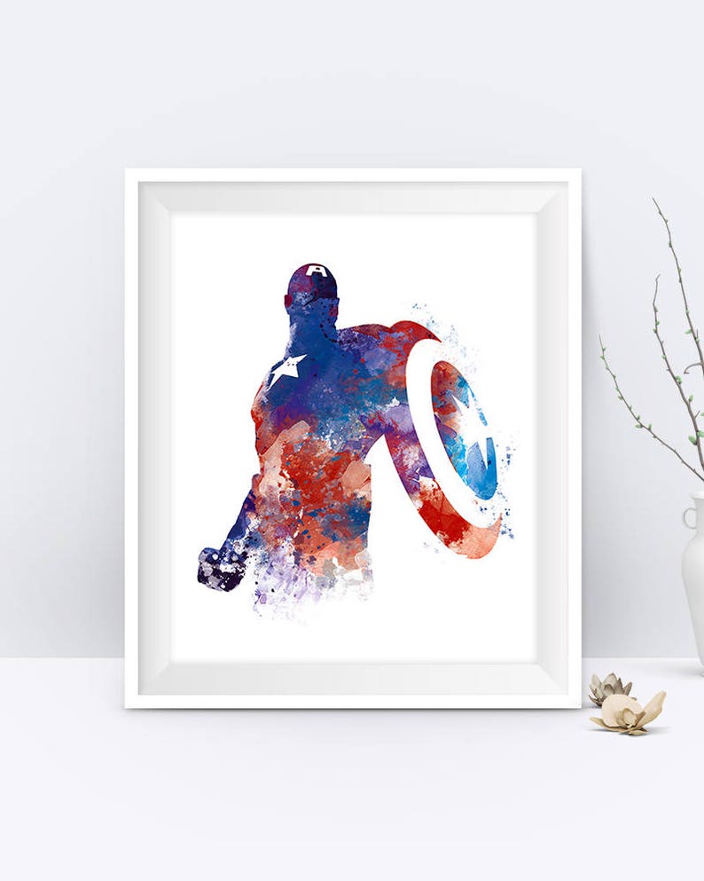 Captain America, Art Print, Marvel, Avengers, Captain America Poster, Shield, Steve Rogers, Superhero, Wall Art, Gift, Digital Download image 1