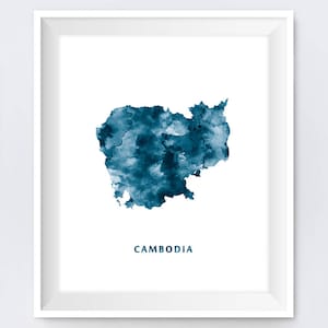 Cambodia, Map Print, Cambodia Art, Phnom Penh, Cambodia Poster, Watercolor, Painting, Travel, Home Decor, Download, Gift