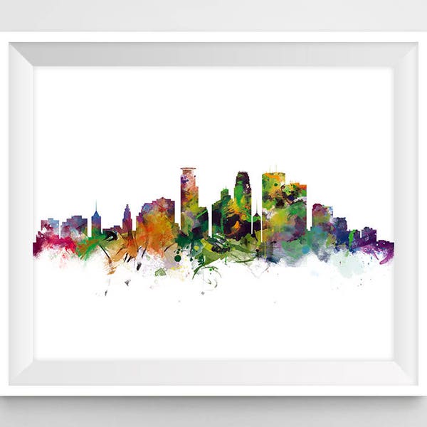 Minneapolis Skyline, Art Print, Watercolor Minnesota Cityscapes, USA, Urban, Contemporary, Gift, Colorful, Painting, Download, Wall Art