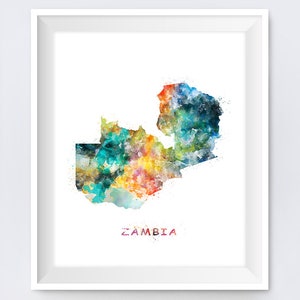 Zambia Aquarel Kaart Zambia Print Wall Art Travel Poster Wall Decor Aquarel Map Office Home Decor Gift Digital Download