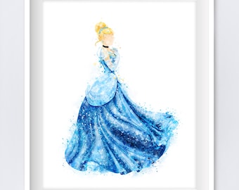 Cinderella Print Princess Poster Printable Watercolor Art Princess Kids Nursery Decor Wall Art Gift Download