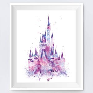 Cinderella Castle Art Watercolor Print, Princess Castle, Castle Wall Art Gift Baby World Nursery Decor Digital Download