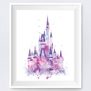 Cinderella Castle Art Watercolor Print, Princess Castle, Castle Wall Art Gift Baby World Nursery Decor Digital Download